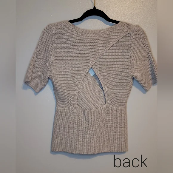 NWT Tome ByGeorge Merino Wool Short Sleeve Wrap Cutout Gray Womens Sweater Sz M
